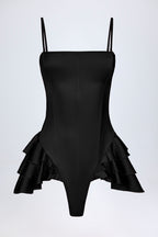 Chic Ruffled Lace-Up Corset Playsuit in Black