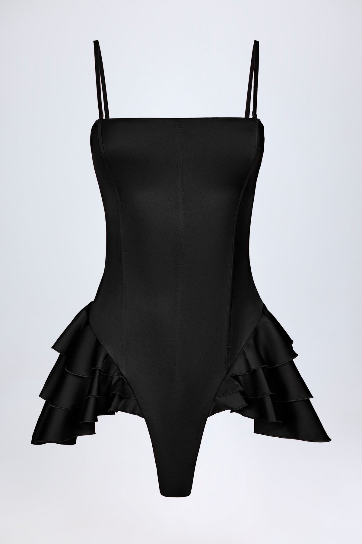 Chic Ruffled Lace-Up Corset Playsuit in Black