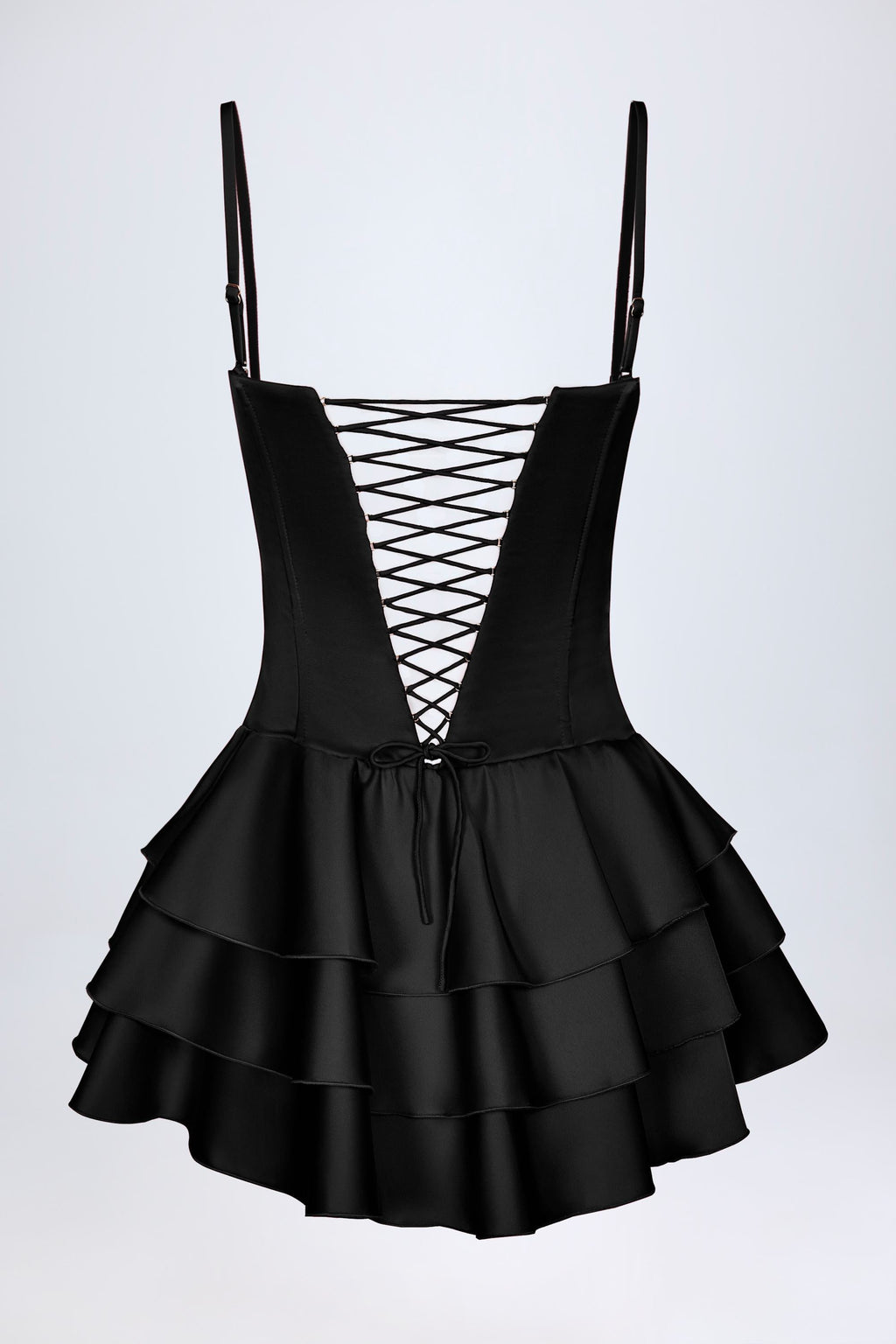 Chic Ruffled Lace-Up Corset Playsuit in Black