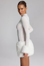 Chic Faux Fur-Trim Turtleneck Mini Dress in White