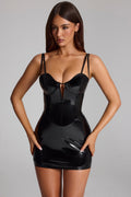 Chic Vinyl Corset Mini Dress in Black