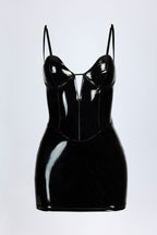 Chic Vinyl Corset Mini Dress in Black