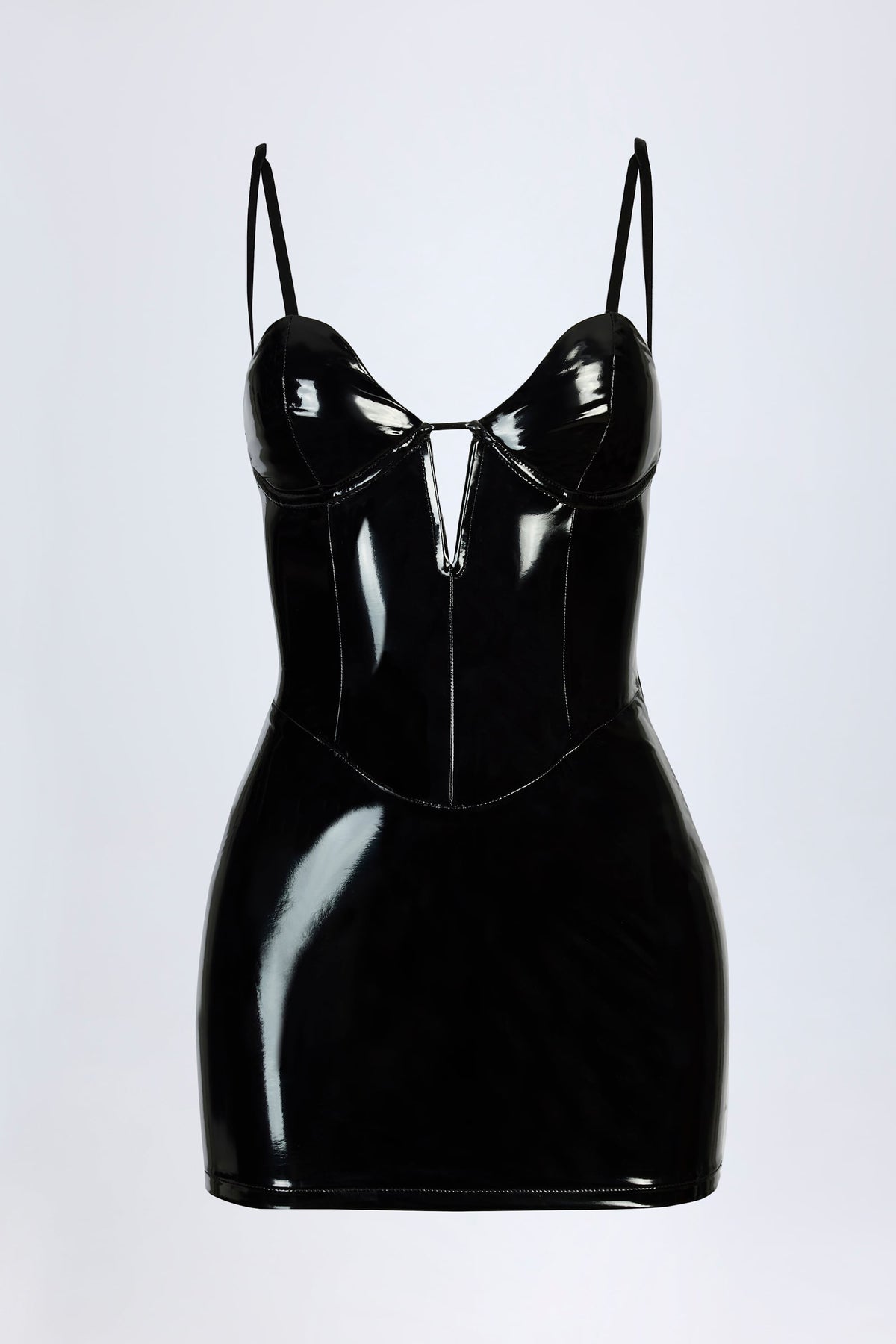 Chic Vinyl Corset Mini Dress in Black