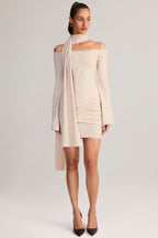 Chic Knit Scarf-Detail Off-Shoulder Mini Dress in Cream