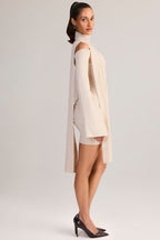 Chic Knit Scarf-Detail Off-Shoulder Mini Dress in Cream