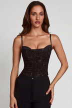 Chic Embellished Peekaboo Cowl-Neck Top in Black