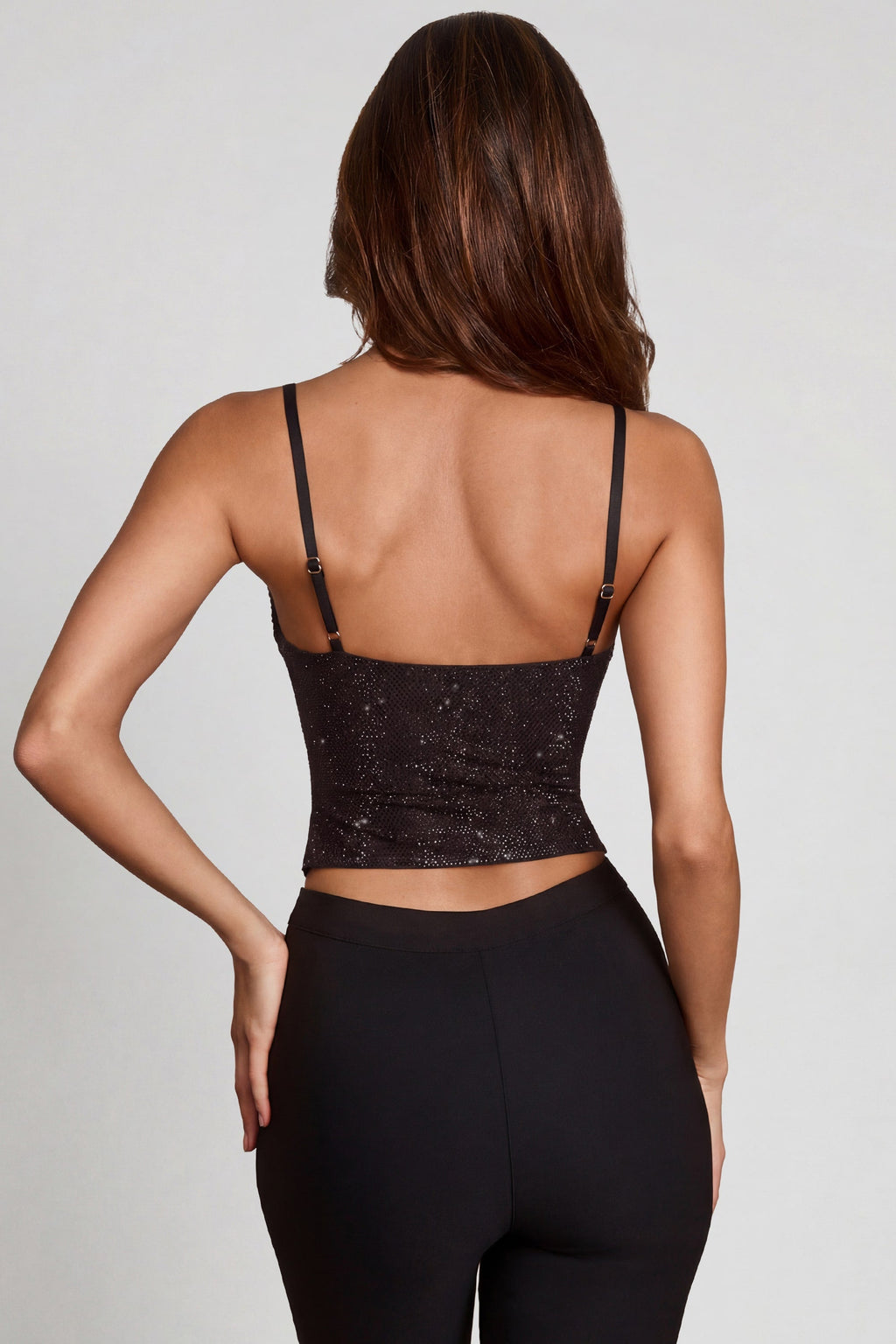 Chic Embellished Peekaboo Cowl-Neck Top in Black