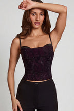 Chic Embellished Peekaboo Cowl-Neck Top in Purple Snake