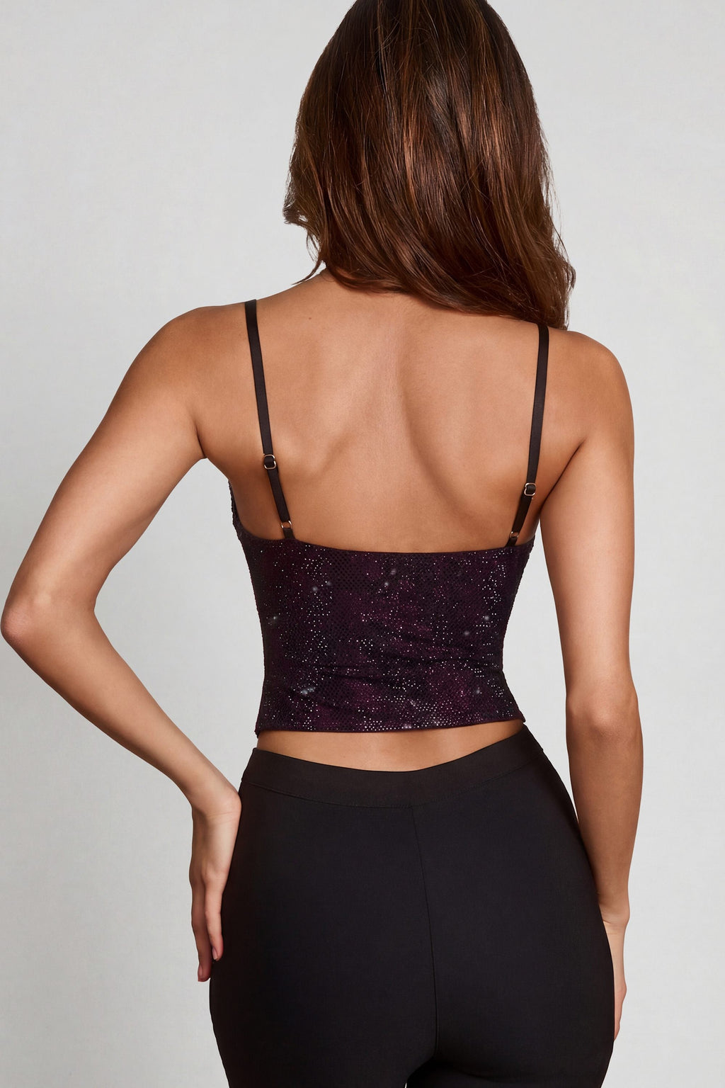 Chic Embellished Peekaboo Cowl-Neck Top in Purple Snake
