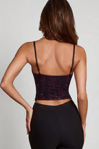 Chic Embellished Peekaboo Cowl-Neck Top in Purple Snake