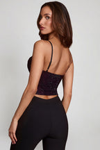 Chic Embellished Peekaboo Cowl-Neck Top in Purple Snake