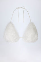 Chic Faux Fur Triangle Bralette in White