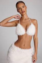 Chic Faux Fur Triangle Bralette in White