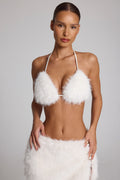Chic Faux Fur Triangle Bralette in White