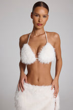 Chic Faux Fur Triangle Bralette in White