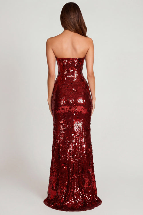 Chic 3D Embellished Bandeau Maxi Dress in Red
