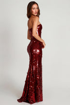 Chic 3D Embellished Bandeau Maxi Dress in Red