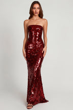 Chic 3D Embellished Bandeau Maxi Dress in Red
