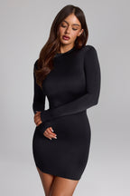 Chic Slinky Jersey Backless Mini Dress in Black