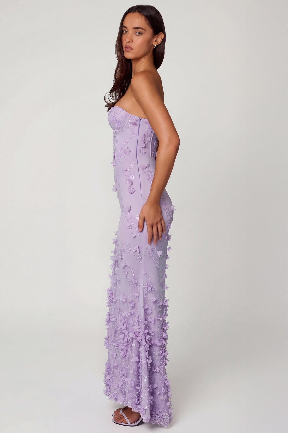 Chic Lace-Up Corset Maxi Dress in Lilac