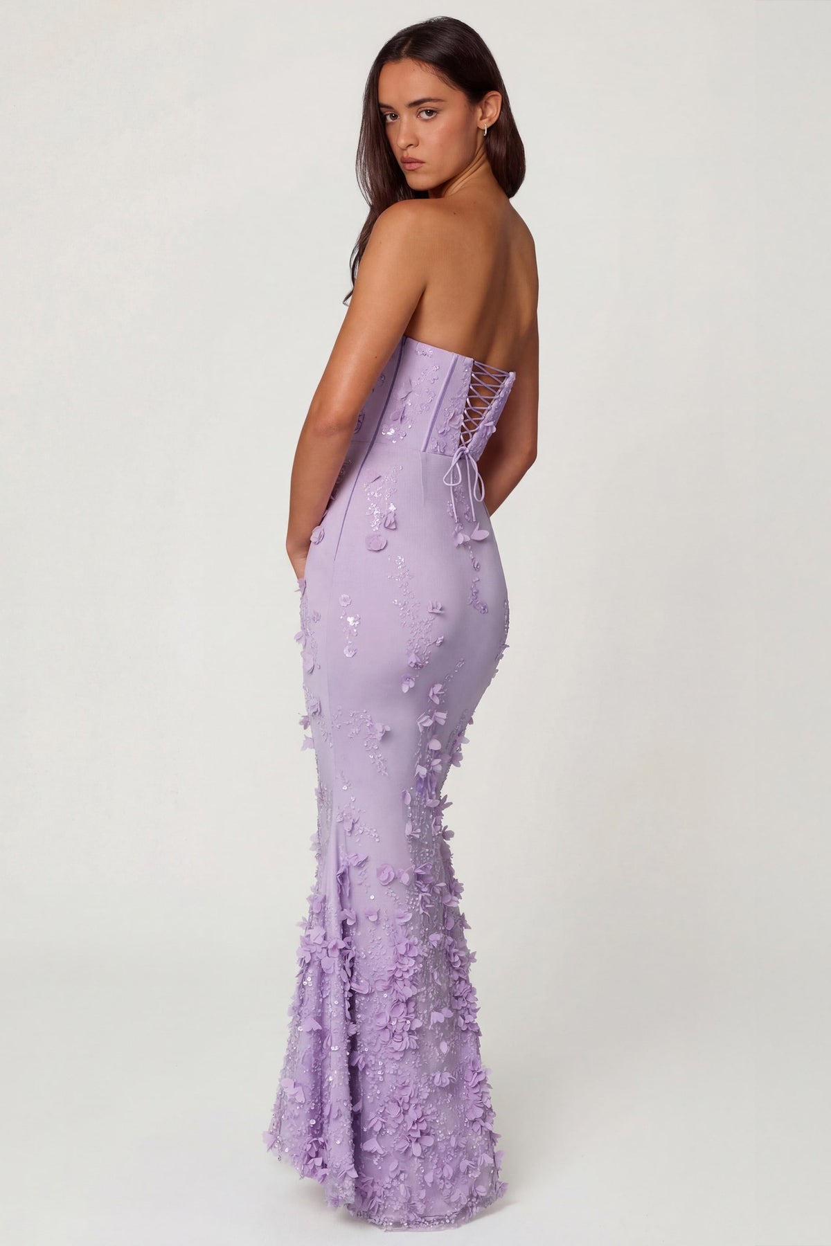 Chic Lace-Up Corset Maxi Dress in Lilac