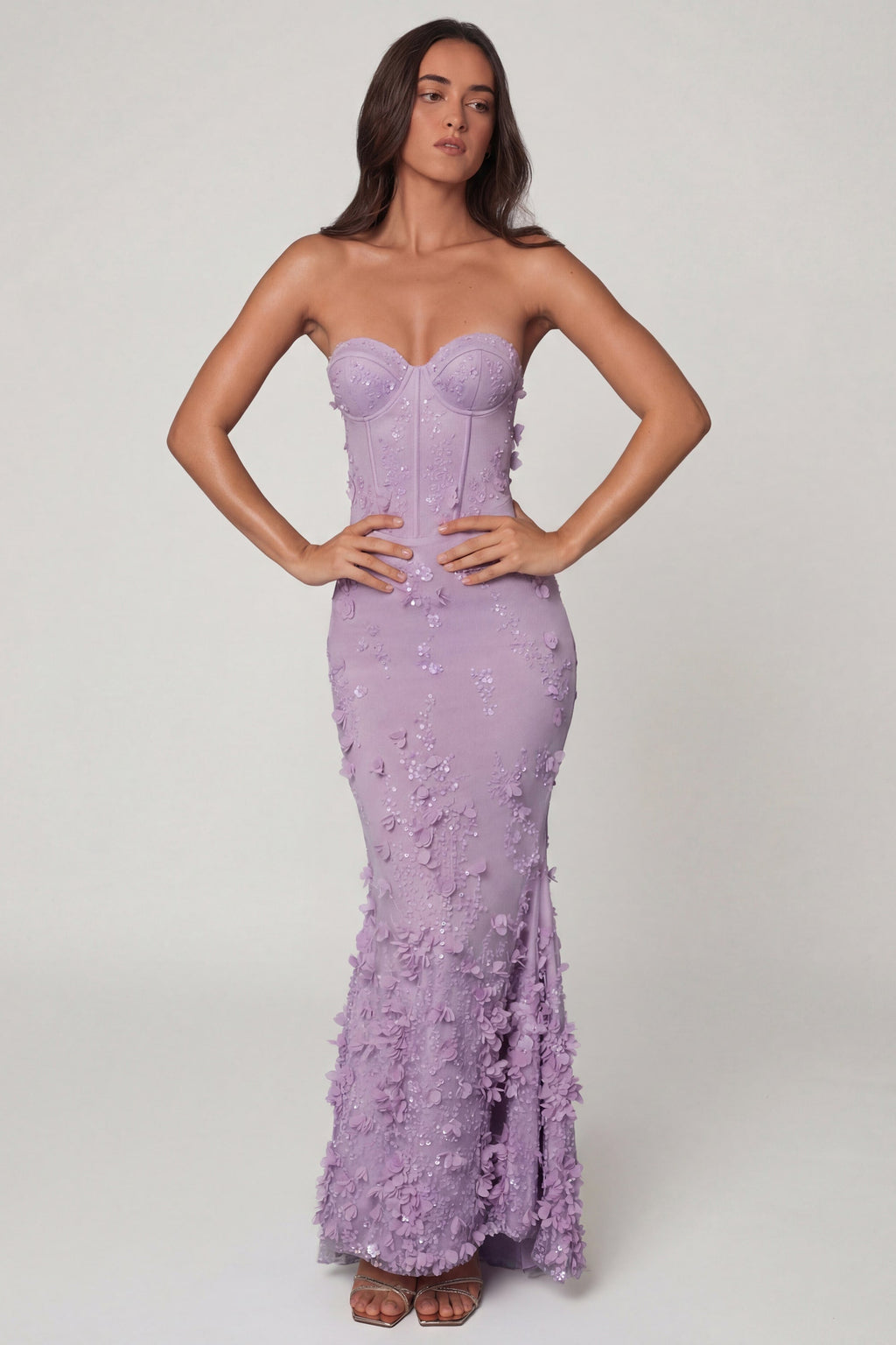 Chic Lace-Up Corset Maxi Dress in Lilac