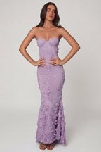 Chic Lace-Up Corset Maxi Dress in Lilac