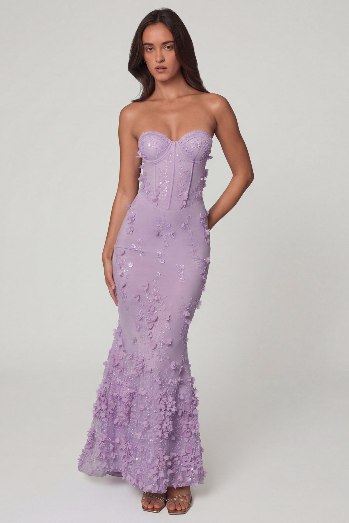 Chic Lace-Up Corset Maxi Dress in Lilac