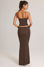 Chic Modal Mid-Rise Fishtail Maxi Skirt in Chocolate Brown