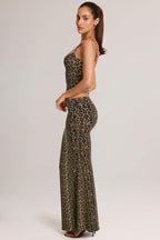 Chic Modal Mid-Rise Fishtail Maxi Skirt in Leopard Print