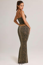 Chic Modal Mid-Rise Fishtail Maxi Skirt in Leopard Print