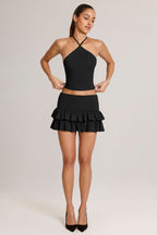 Chic Modal Ruffle Mid-Rise Mini Skort in Black