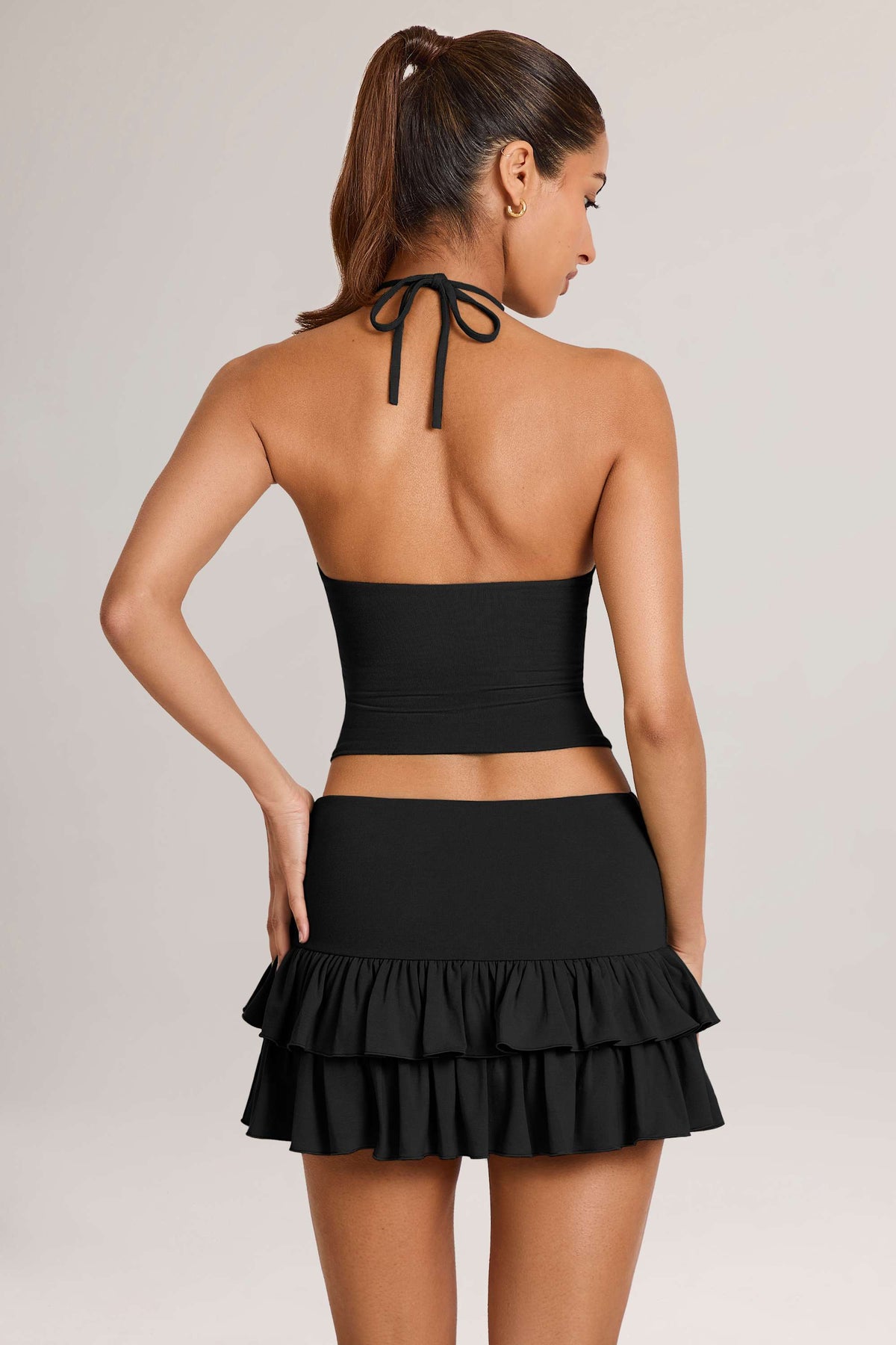 Chic Modal Ruffle Mid-Rise Mini Skort in Black