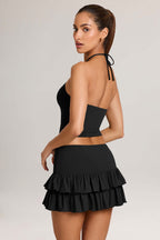 Chic Modal Ruffle Mid-Rise Mini Skort in Black