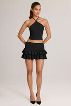 Chic Modal Ruffle Mid-Rise Mini Skort in Black