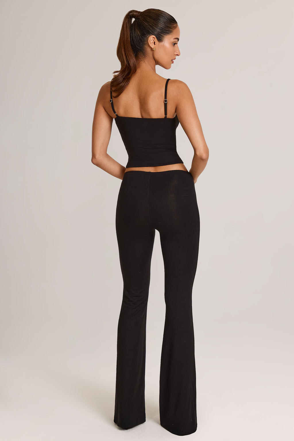 Chic Modal Mid-Rise Flared Trousers in Black