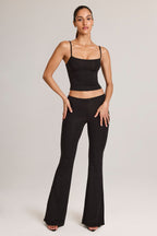 Chic Modal Mid-Rise Flared Trousers in Black