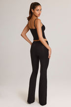 Chic Modal Mid-Rise Flared Trousers in Black