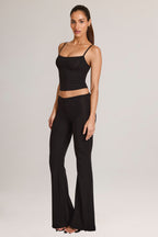 Chic Modal Mid-Rise Flared Trousers in Black