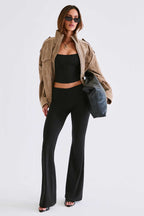 Chic Modal Mid-Rise Flared Trousers in Black