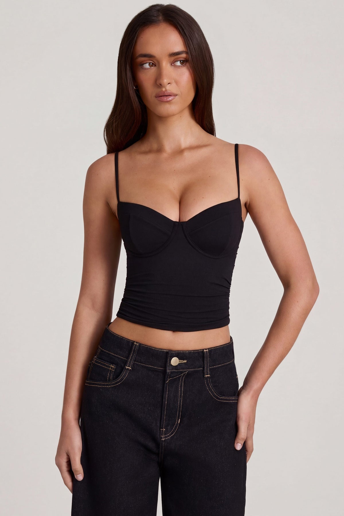 Chic Modal Underwired Camisole Ruched Top in Black
