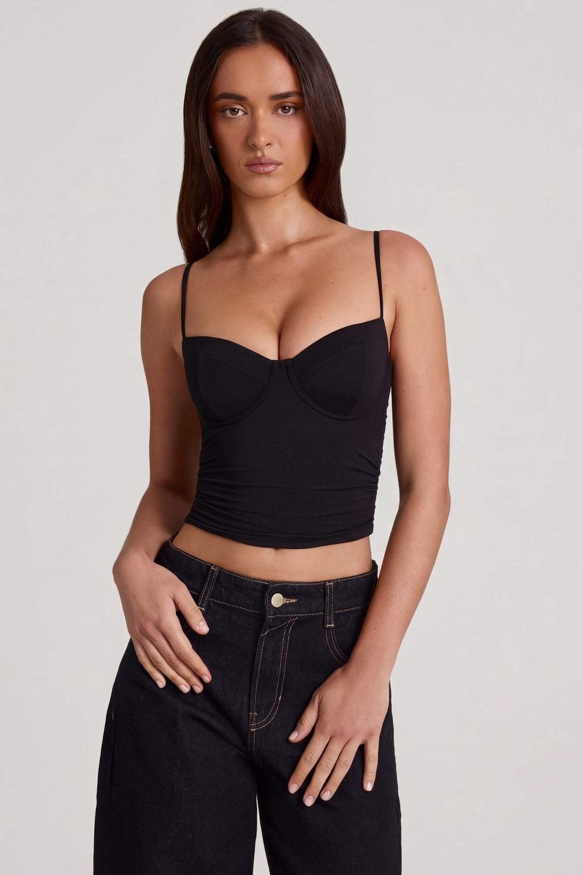 Chic Modal Underwired Camisole Ruched Top in Black