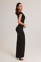 Chic Modal Asymmetric Ruched Maxi Dress in Black