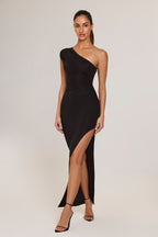 Chic Modal Asymmetric Ruched Maxi Dress in Black