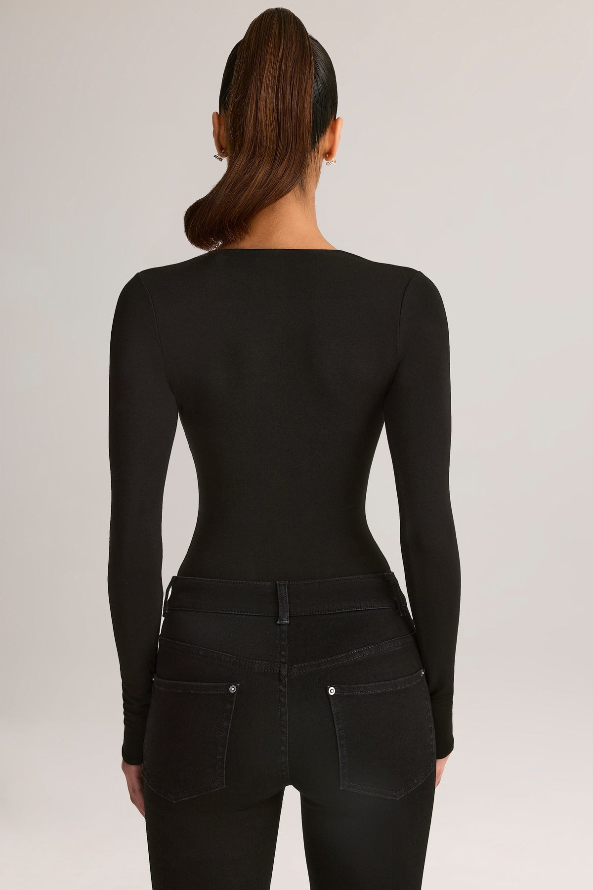 Chic Modal Plunge Long-Sleeve Bodysuit in Black