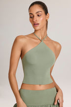 Chic Modal Halterneck Top in Sage Green
