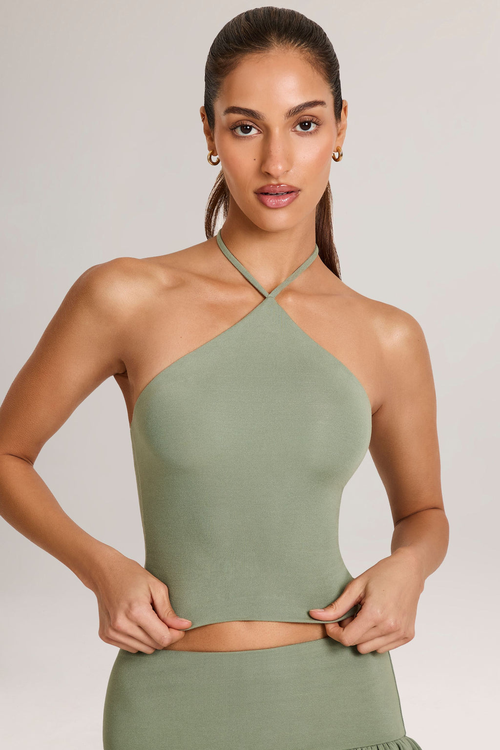 Chic Modal Halterneck Top in Sage Green