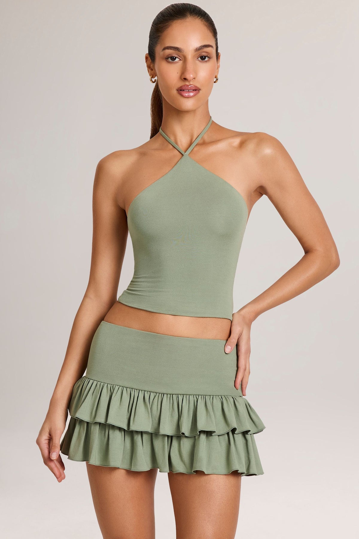 Chic Modal Halterneck Top in Sage Green