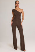 Chic Modal One-Shoulder Jumpsuit in Chocolate Brown