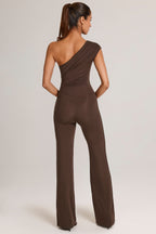 Chic Modal One-Shoulder Jumpsuit in Chocolate Brown